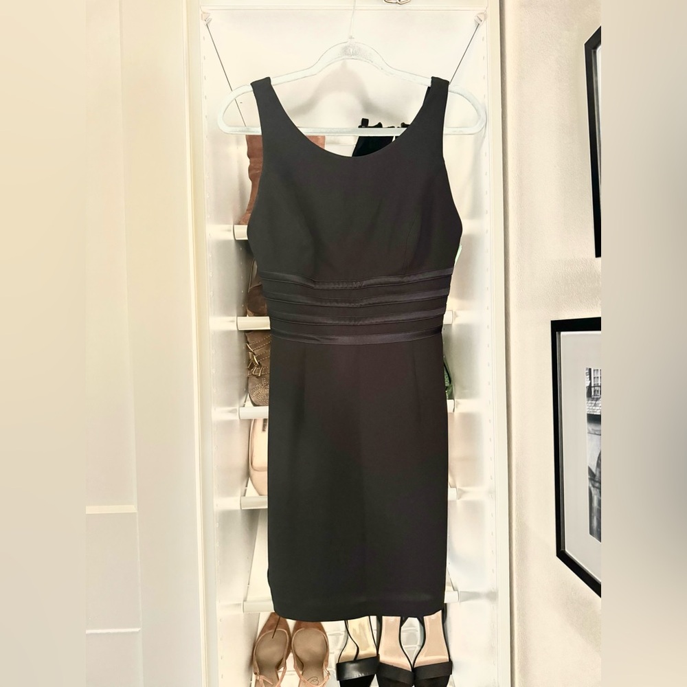 NWOT Timeless, vintage Cache little black party dress with button strap back